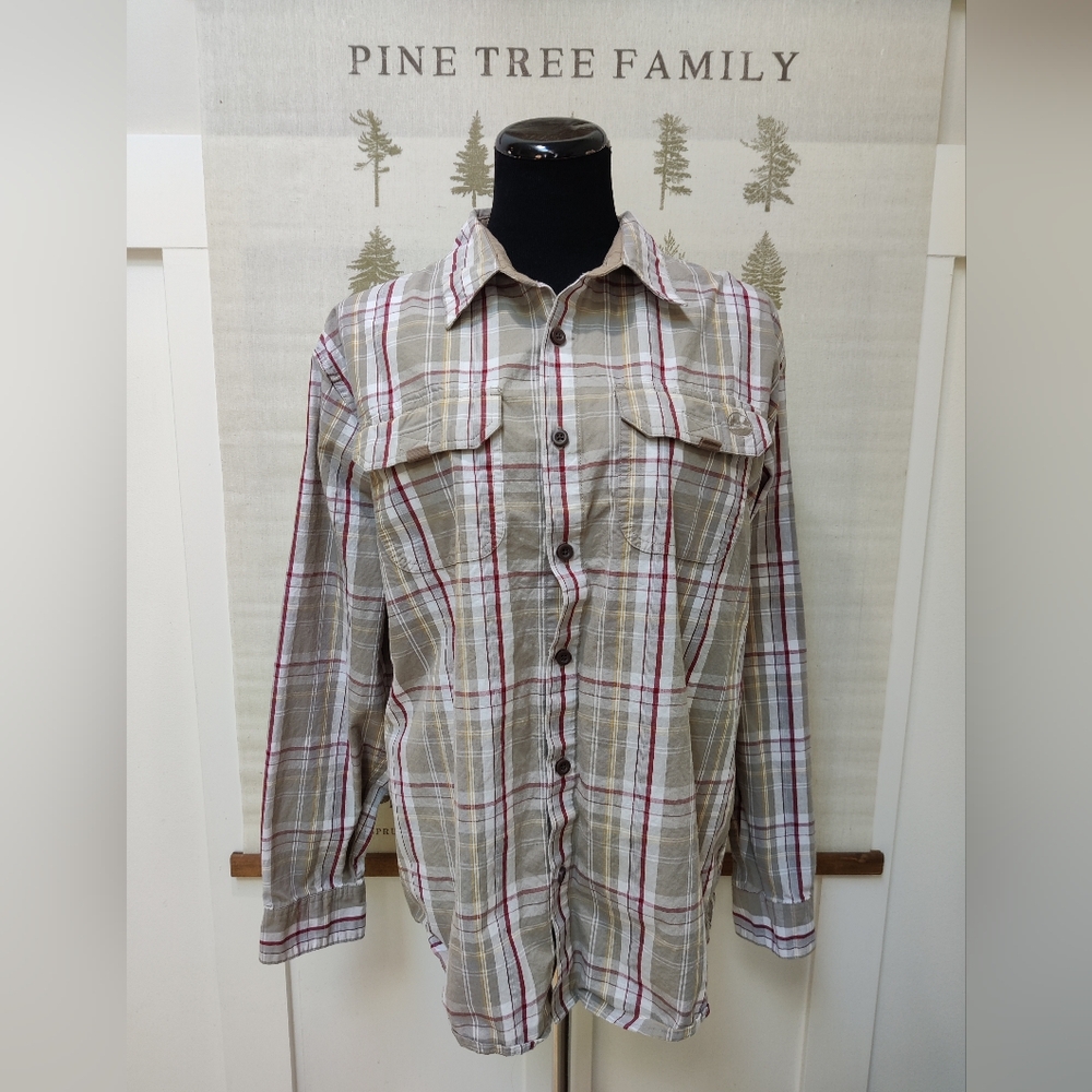 ​Wrangler Men’s Plaid Long Sleeve Button Down Shirt - Beige/Red - Large